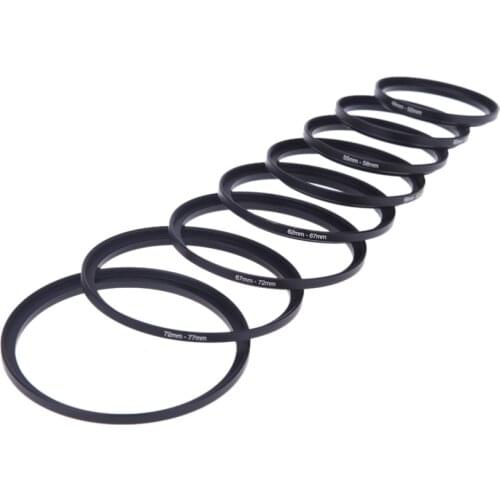 8pcs Camera Lens Filter Step Up Ring Adapter 49-52-55-58-62-67-72-77-82mm 49mm-82mm Lens Filter Adapter Ring