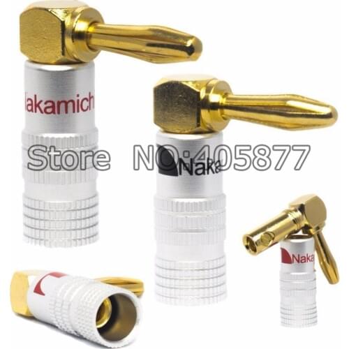 12pieces 24K Gold Plated Right Angled Nakamichi banana plug for cables up to 6 mm2 screw Locking bannana plug