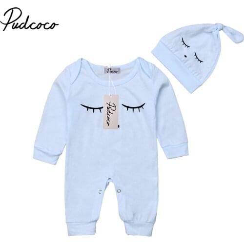 Pudcoco Newborn Toddler Baby Boys Girl Clothes Long Sleeve Rompers Jumpsuit + Hat 2Pcs Outfits Baby Clothes Sets