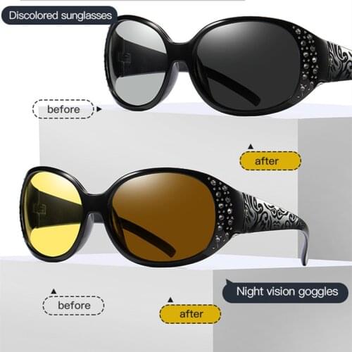 New Retro Women Sunglasses Polarized Driving Photochromic Day Night Vision Goggle Glasses Women UV400 with Diamond Eyewear S8852