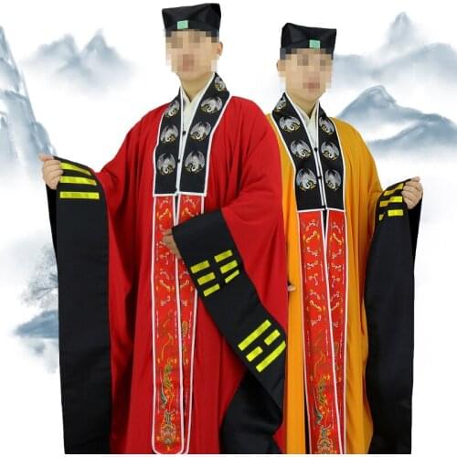 Unisex High Quality Yellow/Red Embroidery Crane Taoism Clothing Taoist Robe Gown Cassock Garment
