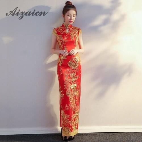 Vestido Oriental Dresses Bride Traditional Chinese Wedding Dress Women Embroidery Cheongsam Sexy Red Evening Gown Modern Qipao