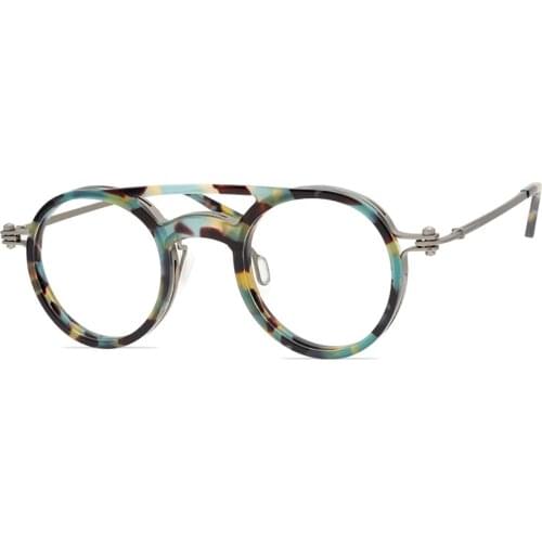 Vintage Round Titanium Acetate Eyeglasses Frames Men Women Retro Circle Prescription Eye Glasses Double Beam Optical JDA3133