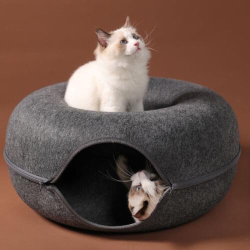 Four Seasons Available Cat Litter Round Wool Felt Pet Litter Cat Tunnel Litter Gray Felt Cat Litter Detachable Pet Supplies