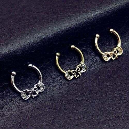 High Quality Pretty Bow Fake Nose Rings and Studs Gold Unique Clicker Hoop Faux Piercing Septum for Women Body Jewelry