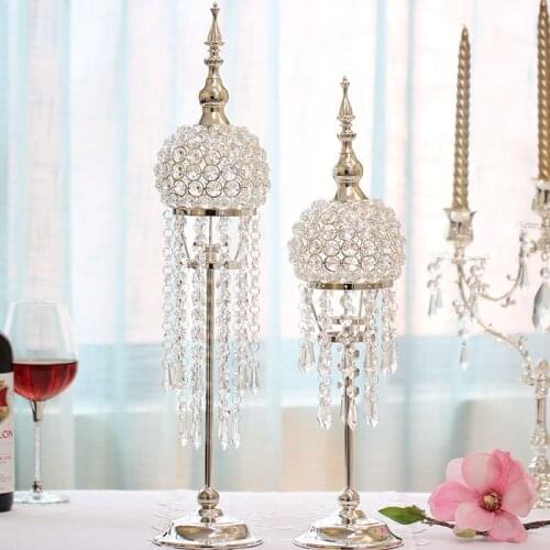 High End Europe Silver-plated Candlestick Wedding Table Centerpiece Decoration Candlestand Modern Fashion Crystal Candle Holders