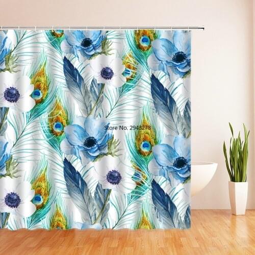 Colorful Feather Waterproof Polyester Fabric Shower Curtain Set with 12 Hooks 3D Print Bath Curtain Home Decor Bathroom Curtains