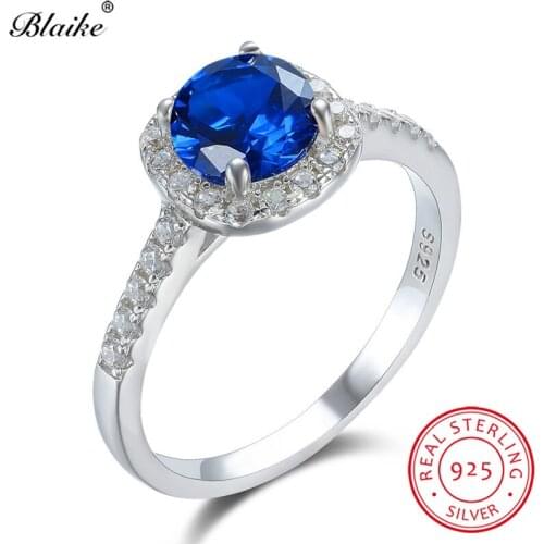 S925 Sterling Silver Rings For Women Round Blue Sapphire Champagne Topaz Zircon Wedding Bands Promise Engagement Ring Jewelry Cz