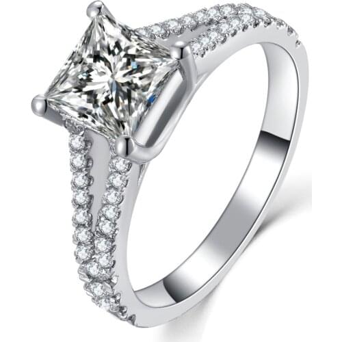 2Ct Princess Cut D Color Moissanite Wedding Ring for Women Solid Platinum 950 Ring for Women White Gold Jewelry