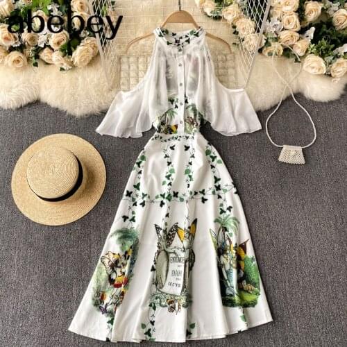 2021 Temperament Fashion New Spring Vestidos Womens Hollow Strapless Ruffled Halter Neck Midi Dress C394