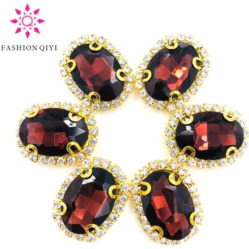 10pcs/pack Wine red oval shape sew on rhinestones 10X14mm/13X18mm/18X25mm Gold bottom crystal buckle DIY Jewelry Accessories