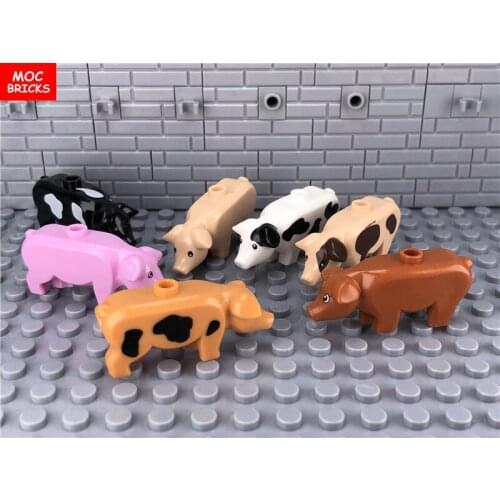 10pcs\lot Farm Cute Animal Building Blocks City DIY Spotted pig fit with 87621pb01 Accessories toys bricks creators kids gifts