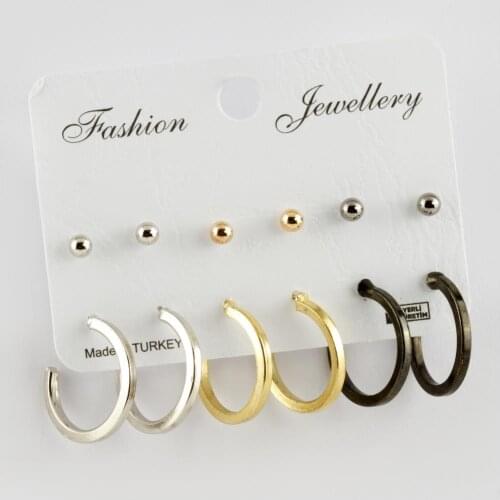 12'li Crushing Metal Ring Earrings 2 cm