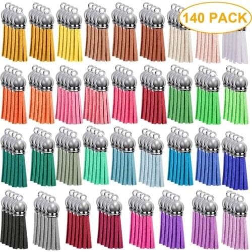 140Pcs Mixed Colors Leather Keychain Tassels Bulk Keychain Blank Jewelry Making U2JF