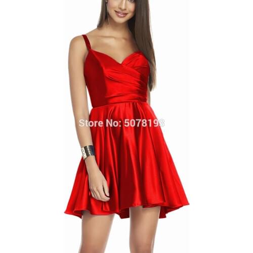 1460 fashion mini spaghetti straps V-neck natural A-line above-knee short homecoming dresses/formal gowns satin free shipping