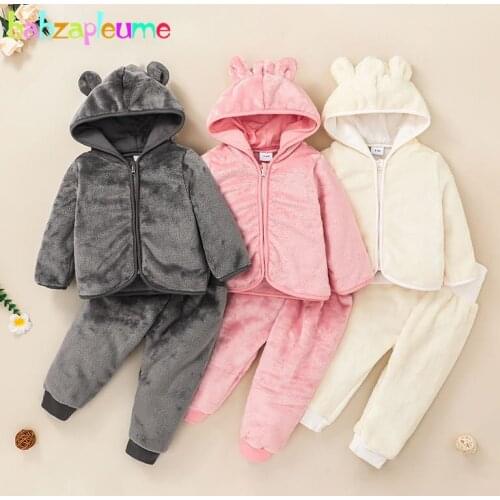 2Piece Fall Winter Newborn Baby Girls Boys Clothes Cartoon Cute Hooded Soft Fleece Warm Coat+Pants Infant Clothing Set BC2078-1