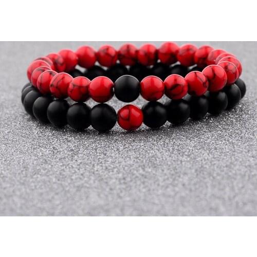 2Pcs/Set 8mm Couples Distance Bracelet Classic Natural Stone White and Black Yin Yang Yoga Beaded Bracelet for Men Women