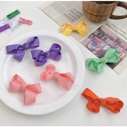 2 Pcs/Set Children Cute Colors Double Knotted Bow Ornament Hair Clips Girls Lovely Sweet Hairpins Kids Fashion Hair Accessories