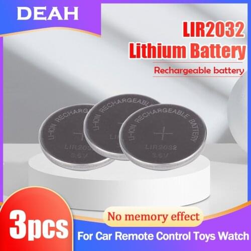 3PCS LIR2032 LIR 2032 3.6V Lithium Rechargeable Battery For Remote Control Motherboard Button Batteries Replaces CR2032 ML2032