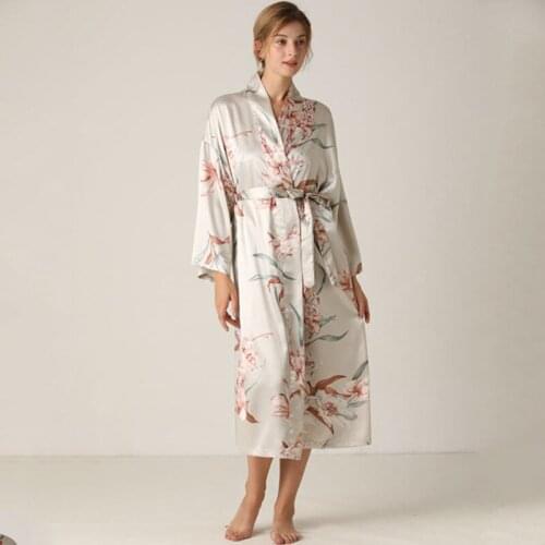 BALDAUREN Print Flower NightRobe 3pcs Suit Sleepwear Sexy Satin Kimono Gown Women Bathrobe Sling Lingerie Nightwear Silky Robe