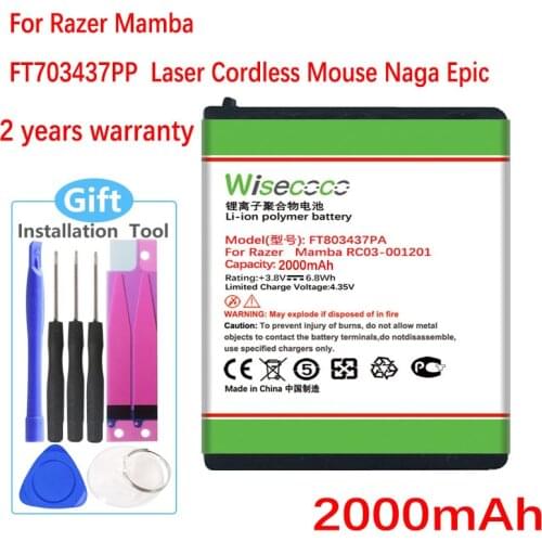 WISECOCO New FT803437PA Battery For Razer1 Mamba FT703437PP RC03-001201 Ip083442a Laser Cordless Mouse Naga Epic