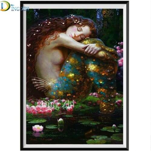DIY Full Diamond Painting Sexy Mermaid Cross Stitch Flower Reef Mosaic Craft Needlework 5D Embroidery Rhinestone Decor Resin