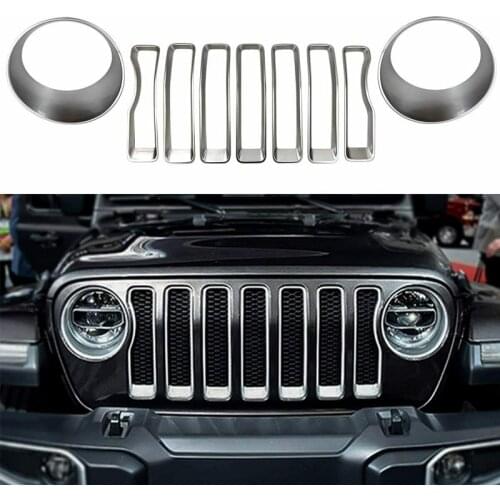 Car Headlight&Front Grille Inserts Trim Cover for Jeep Wrangler JL Sport 2018 2019