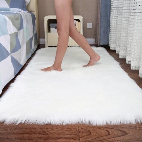 White Faux Fur Rugs Kids Room Bedside Decor Sheepksin Carpets Rectangle Machine Washable Non Slip Mat For Mordern Living Room