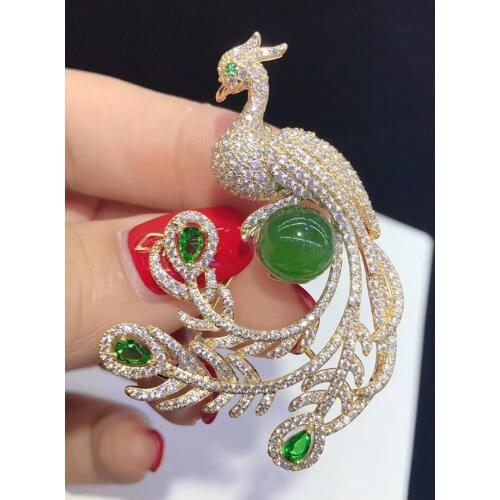 Animal canary brooch Luxury 5A Cubic Zirconia Crystal Elegant Peacock Brooch Scarf Pin Women Jewelry Dress Accessories Scalf Pin