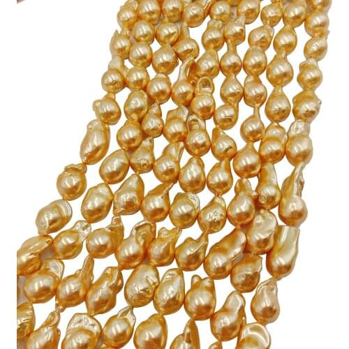Golden baroque pearl beads in strand,100% freshwater loose pearl with baroque shape, BIG BAROQUE shape pearl .11-13 mm
