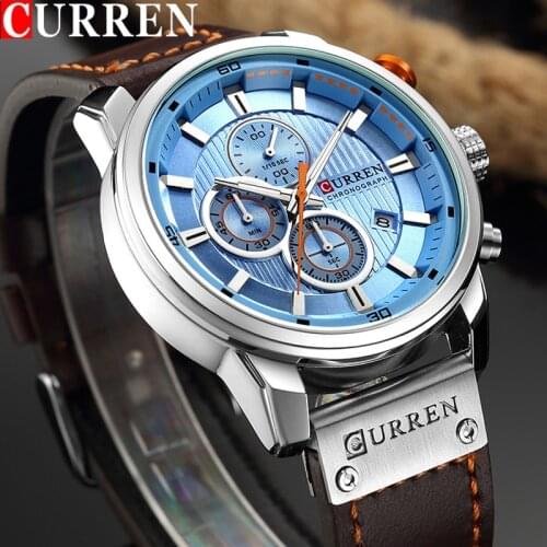 CURREN Mens Watches Top Brand Luxury Fashion Casual Waterproof Chronograph Date Genuine Leather Sport Military Male Clock 8291