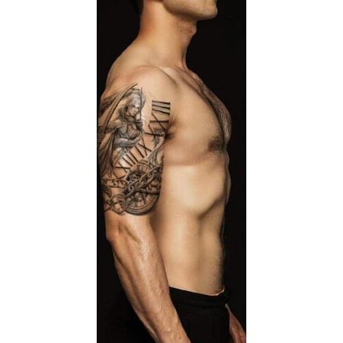 Clock Iron Chain Tattoo Sticker Fake Bow Arrow Snake Waterproof Temporary Tatoos for Women Men Black English Letters Totem Tatoo