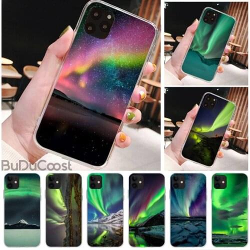 Riccu Green Iceland Northern Lights Landscape Phone Case For iPhone 11 12 pro XS MAX 8 7 6 6S Plus X 5S SE 2020 XR cover