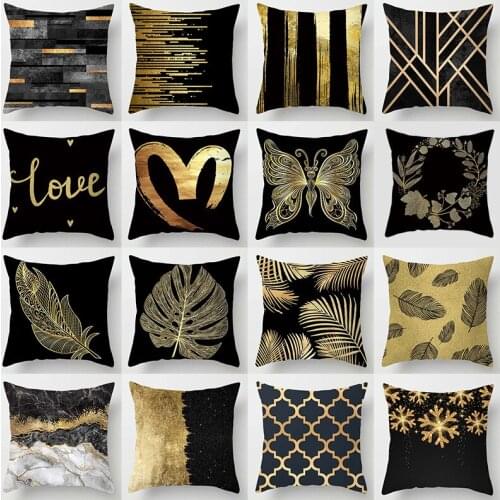 Black gold printing Noble leaves Feathers Flowers Art pillowcase Cushion cover Back cushion cover Home decoration