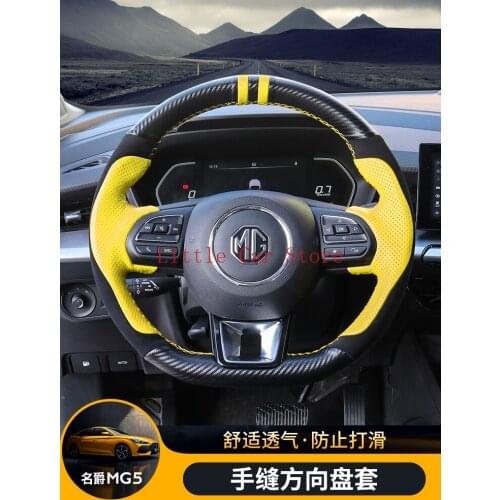 DIY Car Steering Wheel Cover For MG5 2021 Interior Accessories Stitch On Wrap Anti Slip Black Leather