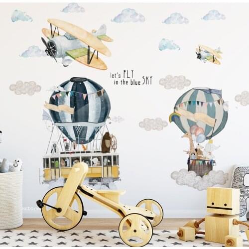 Cartoon Hot air balloon Wall Stickers for Kids rooms Nursery Bedroom Self-adhesive Vinyl Wall Decals Airplane Sticker Home Decor