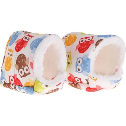 Hamster Nest Warm Winter House Sleep Bed Soft Blend Cotton Plush Owl Cute Cartoon Floral Decoration Cage Ornament Pad Small Pets