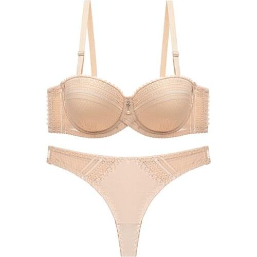 Underwear Set Adjusted Straps Womens Solid Color Lace Women Sexy Thong Bra Set AA A B C Cup Bra and Panty Set 34 36 38 40 42 44