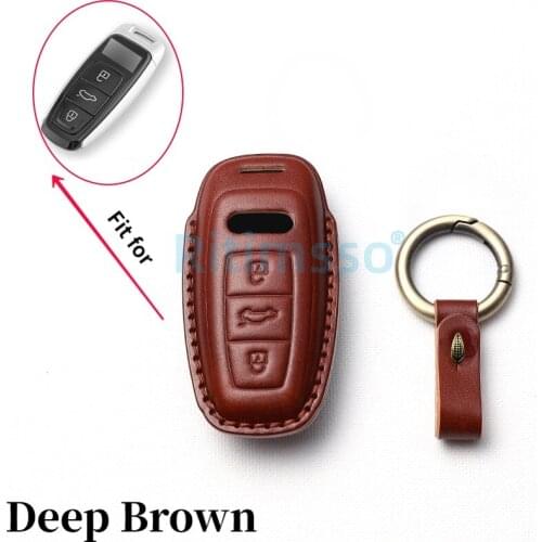 Leather Car Key Case Cover for Audi A3 A4 B9 A6 C8 A7 S7 4K A8 D5 S8 Q7 Q8 SQ8 E-tron 2018 2019 2020 2021 Accessories Keychain