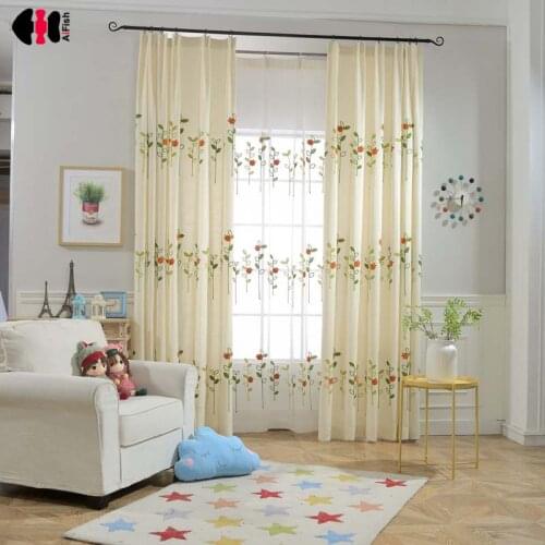 Linen Cotton Embroidered Floral Ladybug Blinds Cloth Wholesale Sale For Christmas Gift For Bedroom Cortinas WP121C