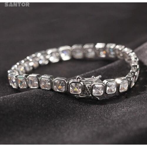 6.5mm Mens Bracelet Copper Inlaid Zircon Row Square Cubic Ice Out Hip Hop Bracelet Tennis Chain