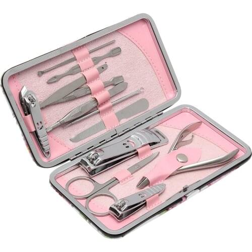 12PCS Pedicure/Manicure Set Nail Clippers Cuticle Pusher Grooming Kit Nail Art Tools Set With Case Nail File Polish