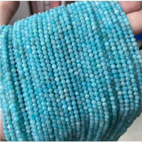 Natural amazonite 3mm faceted round seed beads hand cut loose small bead women DIY perles Bracelet necklace