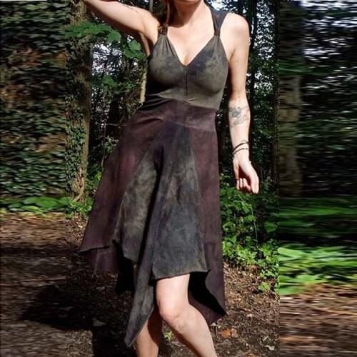 2021 New Vintage Gothic Punk Elf Costume Slim Dress For Adult Women Patchwork color dyeing Sexy V Neck Sleeveless Party Dresses