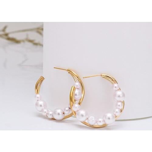 New Minimalism Round Golden Earrings Trend Statement Hoop Earings Pearl Ear Ring For Women Fashion Jewelry Accessories