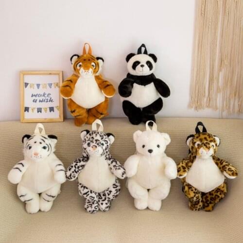 Leopard Panda Polar Bear Elephant Giraffe White Tiger Plush Backpack Toy Triver Kids Children Boy Girl Books Bag Birthday Gift