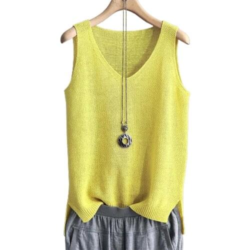 Casual Women Solid Color V Neck Sleeveless Knitted Vest Loose Blouse Tank Top