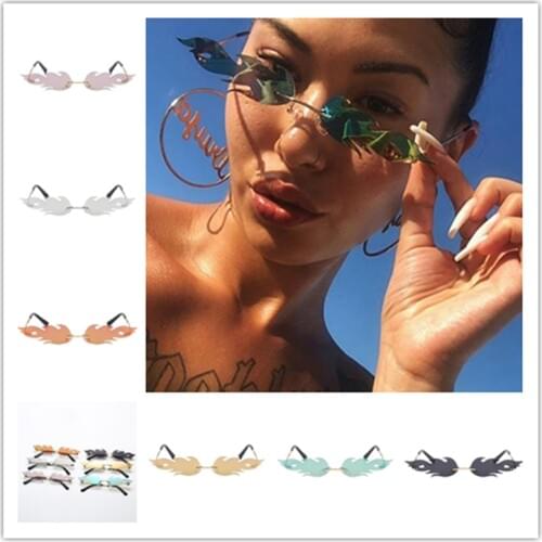 Fashion Fire Flame Sunglasses Eyewear Cloud Luxury Design Narrow Sunglass Shade Streetwear Women Men Rimless Wave Sun Glasses