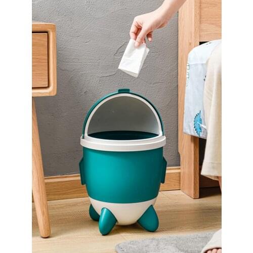 Household light luxury with cover bedroom bathroom living room creative small trash basket rocket type sliding cover trash can