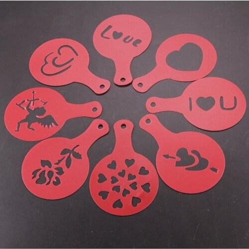 8pcs/set Valentines Day Coffee Stencils Cupcake Cookie Cappuccino Latte Barista Art Template Mold Cafe Decoration Christmas